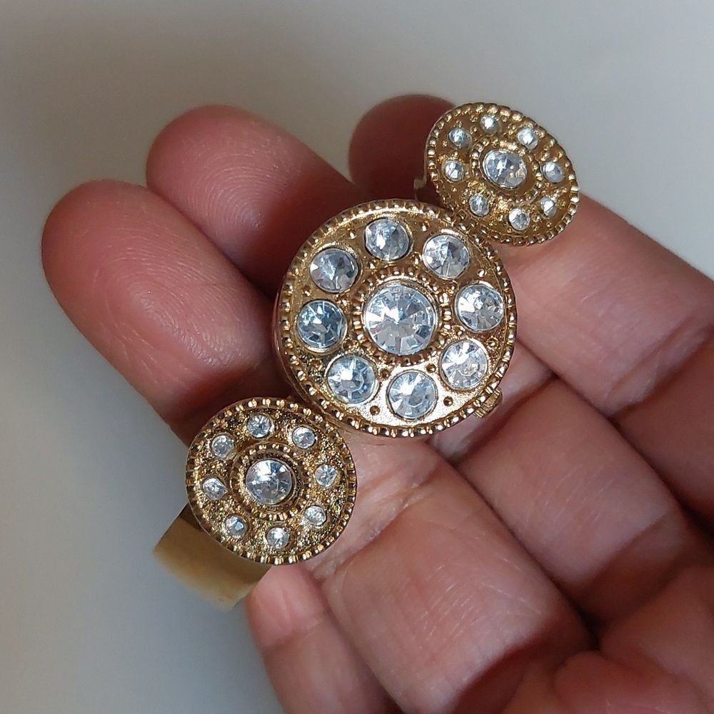 Vernier by 7 West Rhinestone Embellished Locket Watch Hinged Cuff Bracelet
